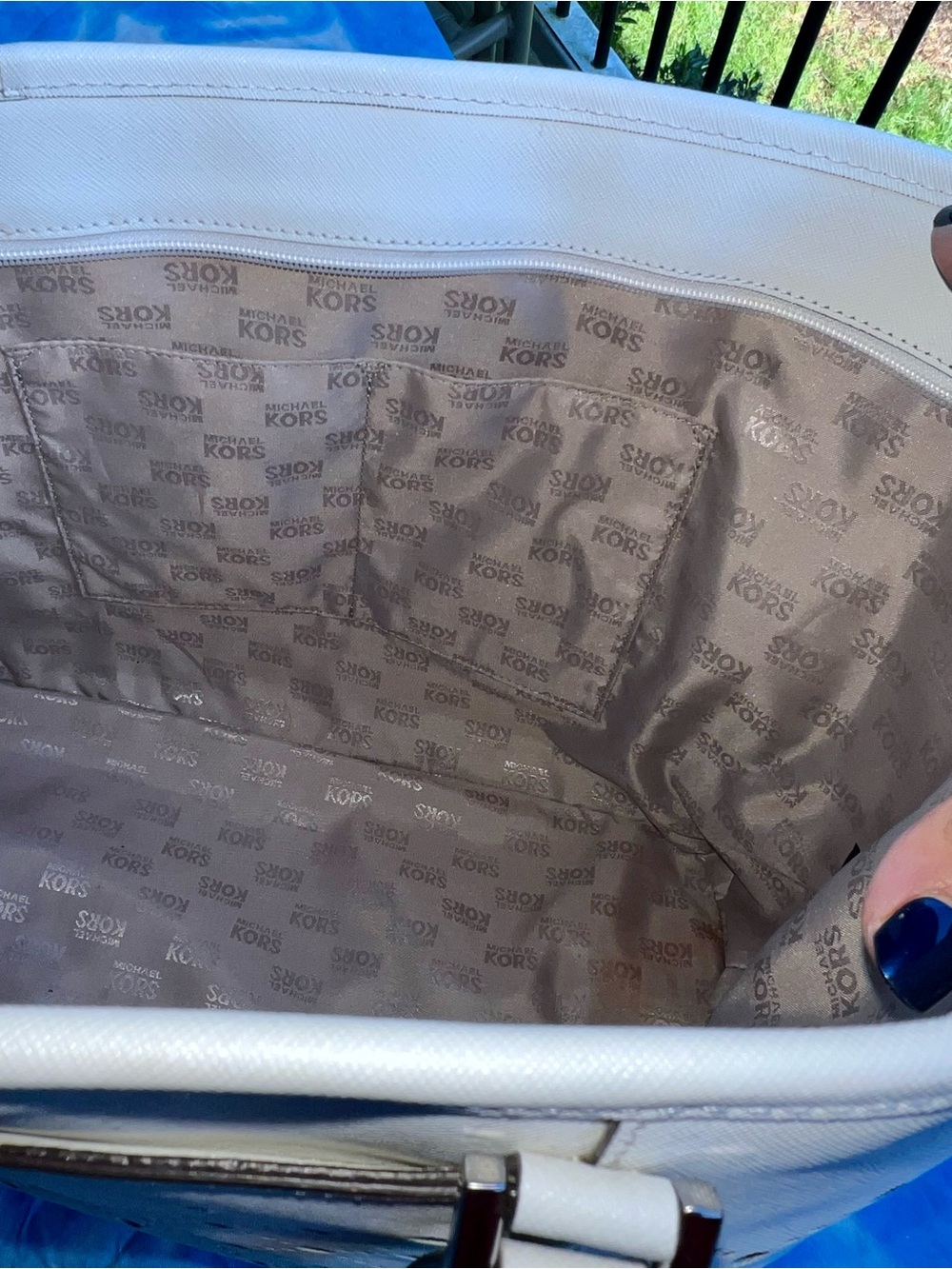 Michael Kors White Perforated Diamond-Pattern Tote - Picture 3 of 14